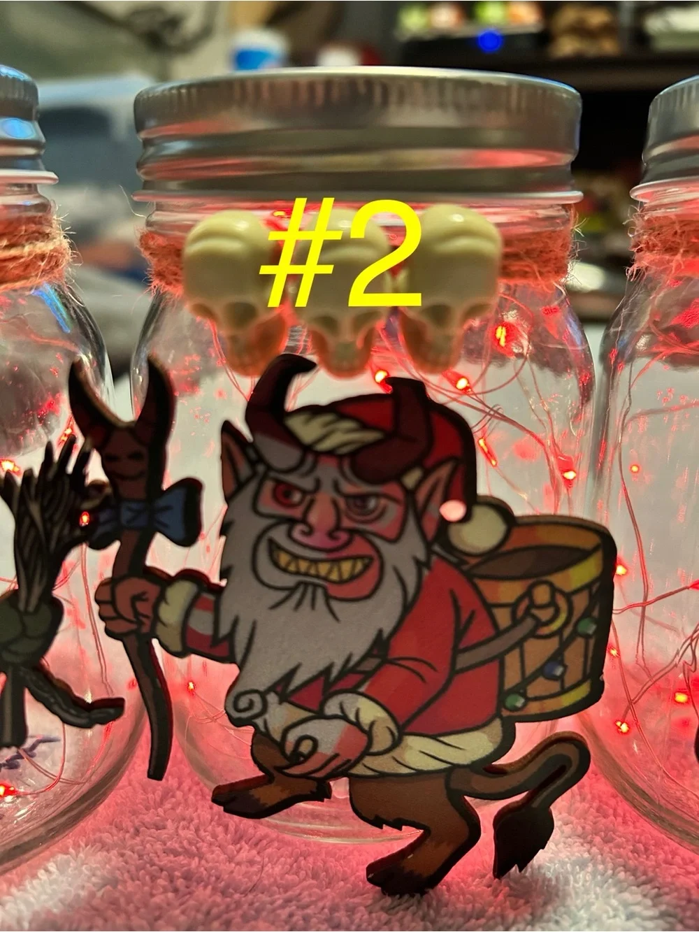 XMAS KRAMPUS FAIRY-LIGHT DECOR JARS/16OZ/7 FEET OF RED LIGHTS/HANDMADE/PICK ONE!